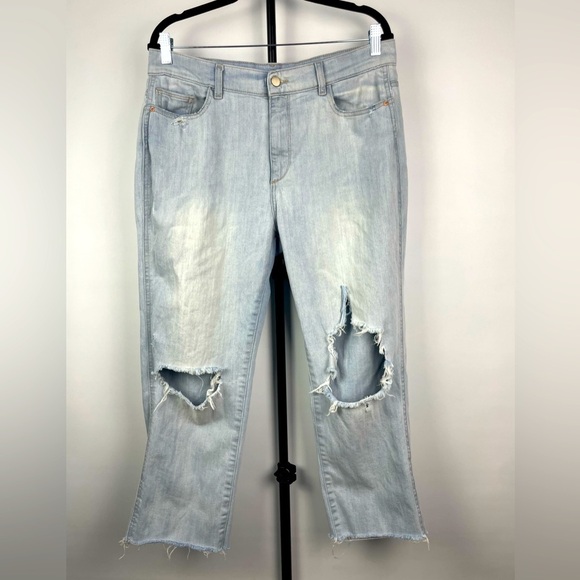 DL1961 Light Blue Maria Ankle High Rise Instasculpt Distressed Straight Jeans - Picture 1 of 12